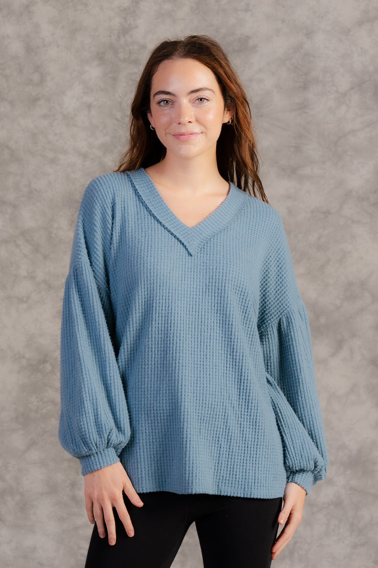 Sew In Love - Hacci V Neck Top Blue