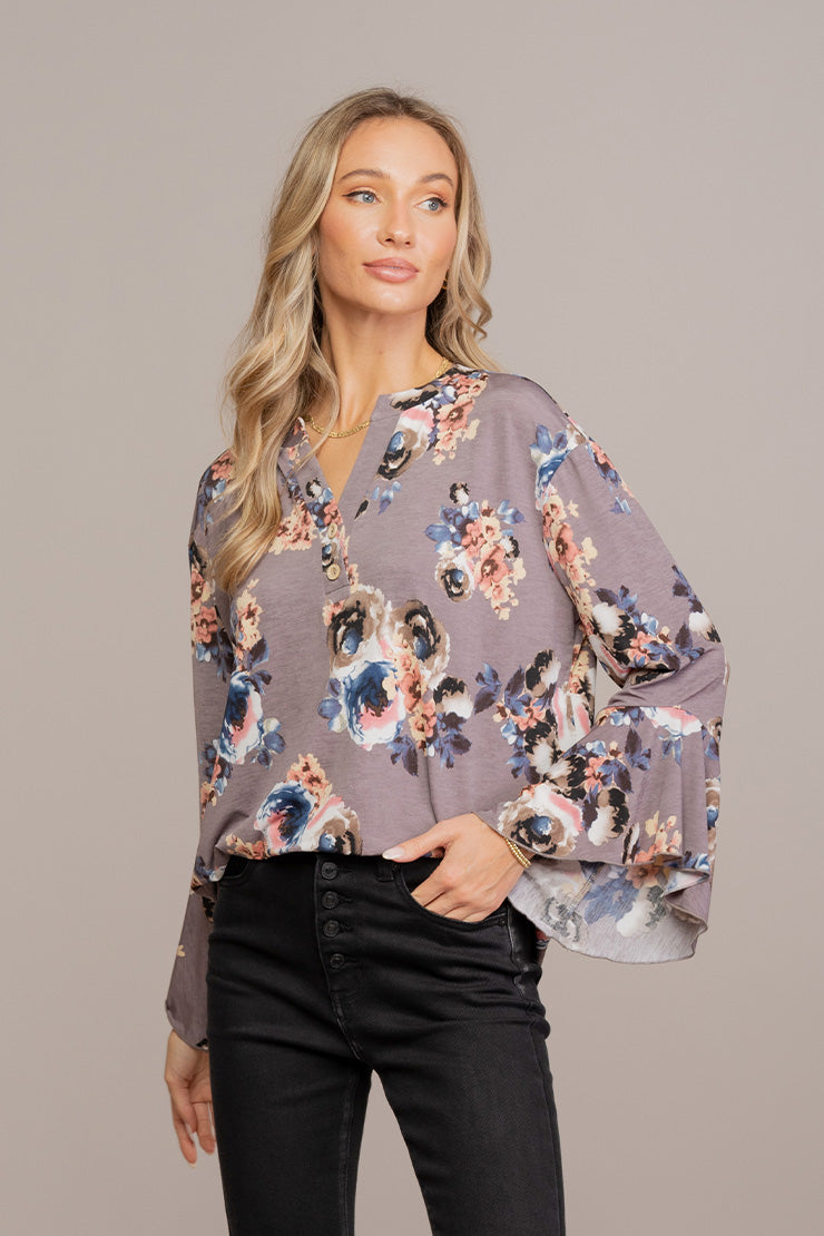 Sew In Love - V Neck Ruffle Sleeve Top