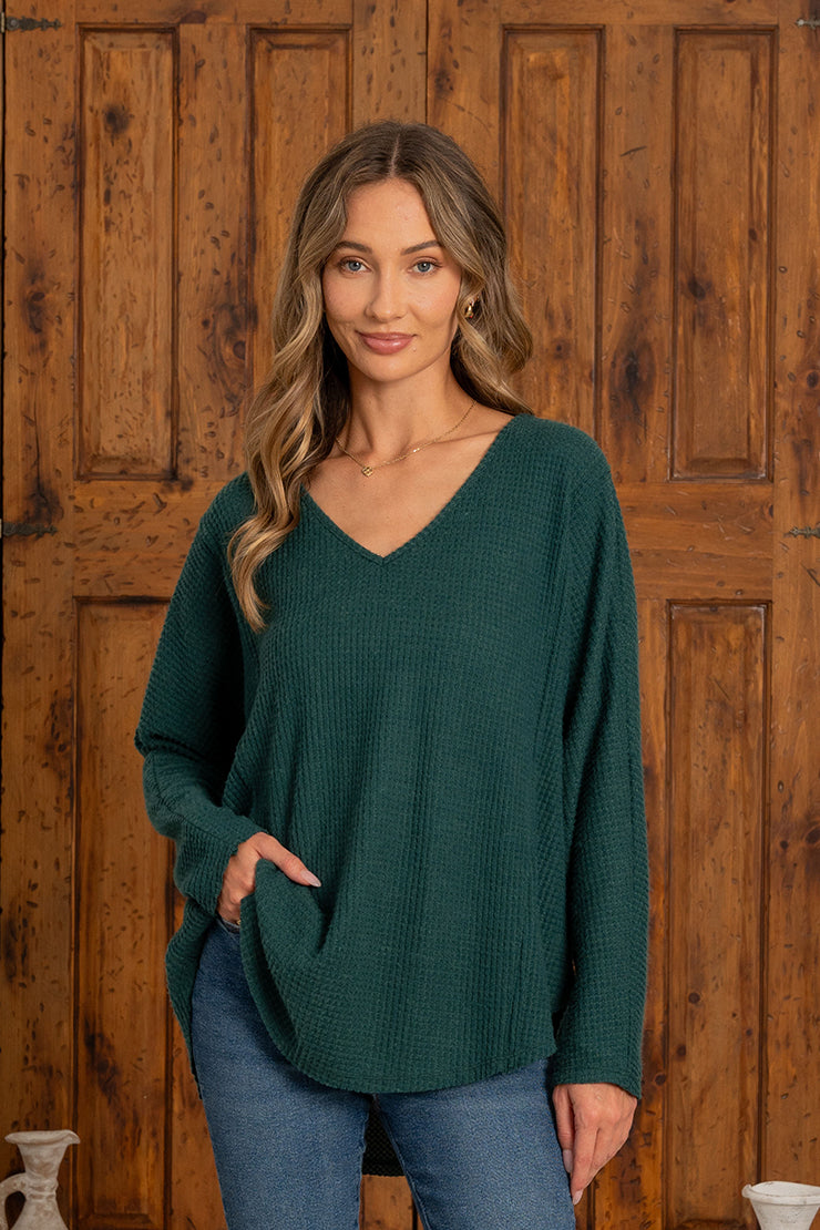 Sew in Love - Hunter Green V Neck Top