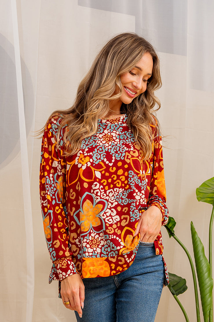 Sew in Love - Cheetah and Floral Long Sleeve Top
