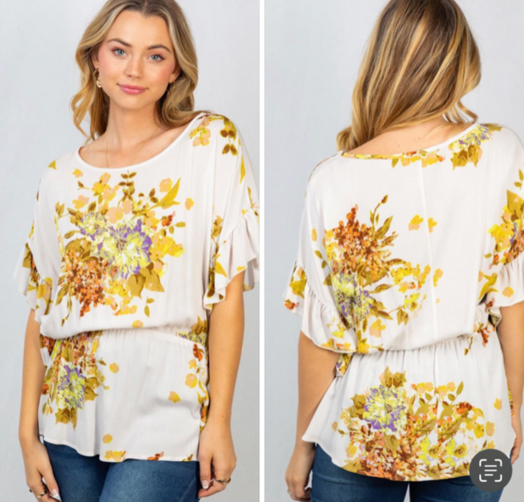 White Birch - Scoop Neck Loose Floral Top