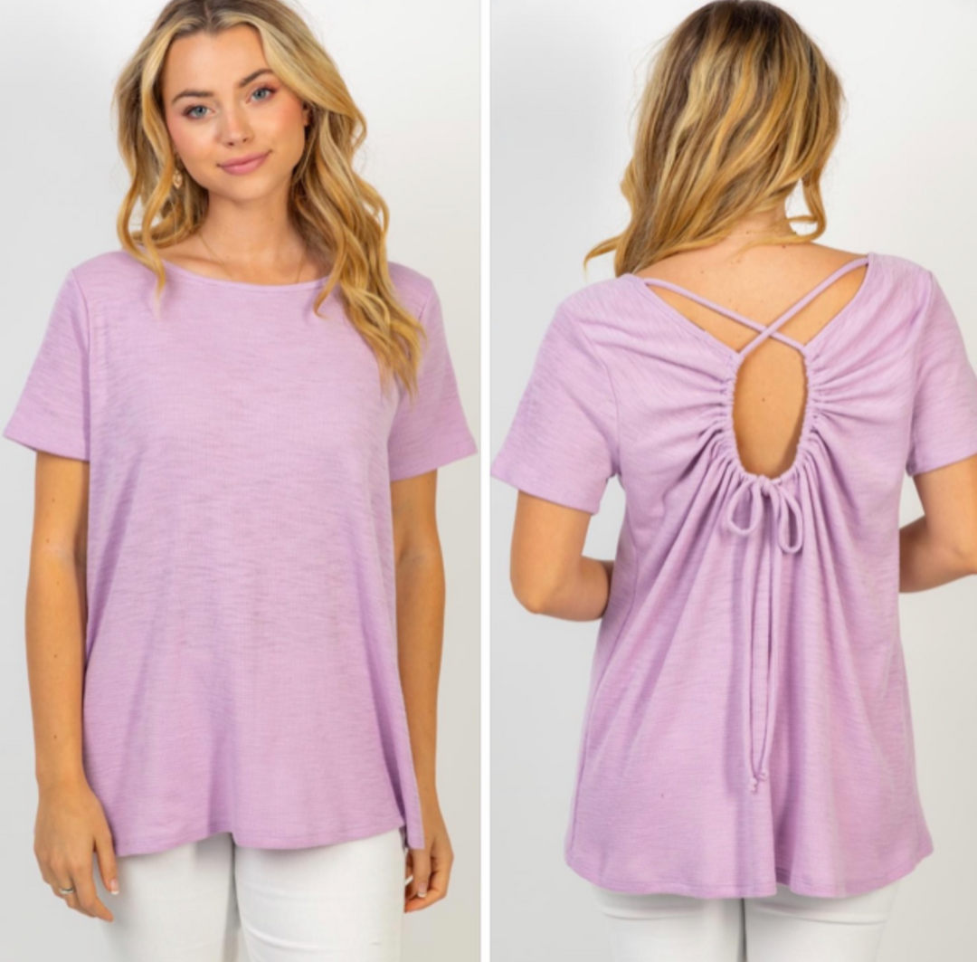 White Birch - Lilac Short Sleeve Top w/Adjustable Drawstring Back