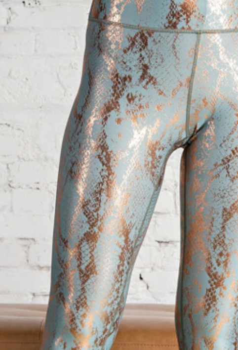 Rae Mode - SNAKE FOIL PRINT FULL LENGTH LEGGINGS (Rose Gold & Sage)
