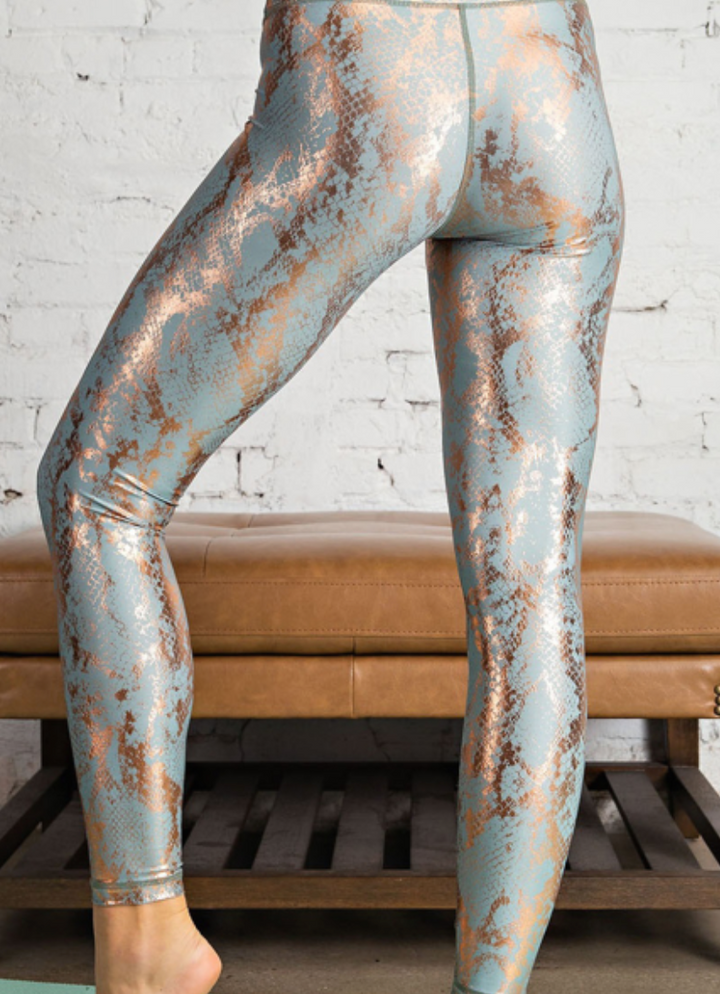 Rae Mode - SNAKE FOIL PRINT FULL LENGTH LEGGINGS (Rose Gold & Sage)