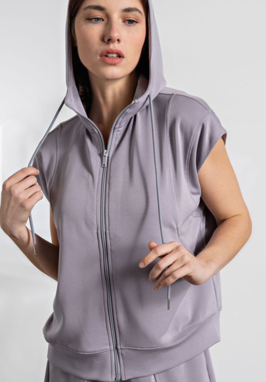 Rae Mode - MODAL POLY SPAN SLEEVELESS HOODIE JACKET (Mystic Grey)
