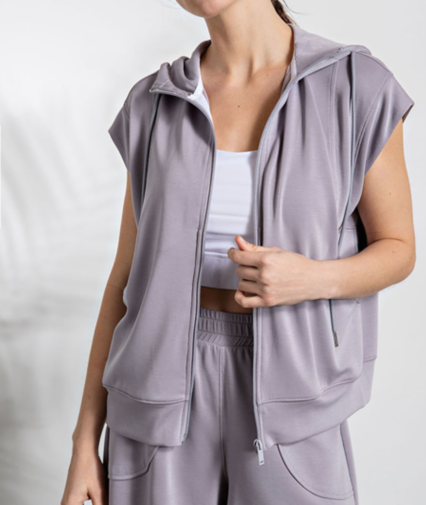 Rae Mode - MODAL POLY SPAN SLEEVELESS HOODIE JACKET (Mystic Grey)