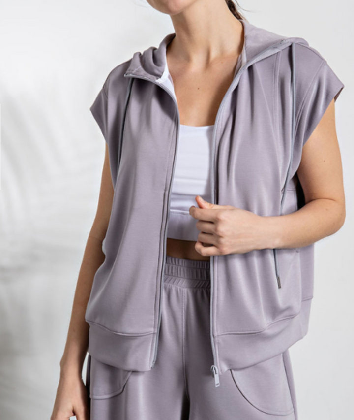 Rae Mode - MODAL POLY SPAN SLEEVELESS HOODIE JACKET (Mystic Grey)