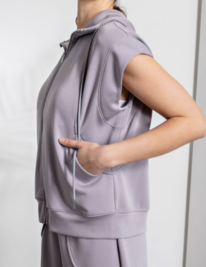 Rae Mode - MODAL POLY SPAN SLEEVELESS HOODIE JACKET (Mystic Grey)