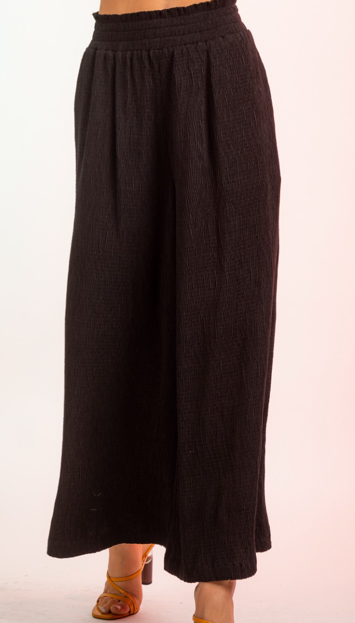 Very J - High-Waist Crinkled Wide Leg Pants with Pockets
