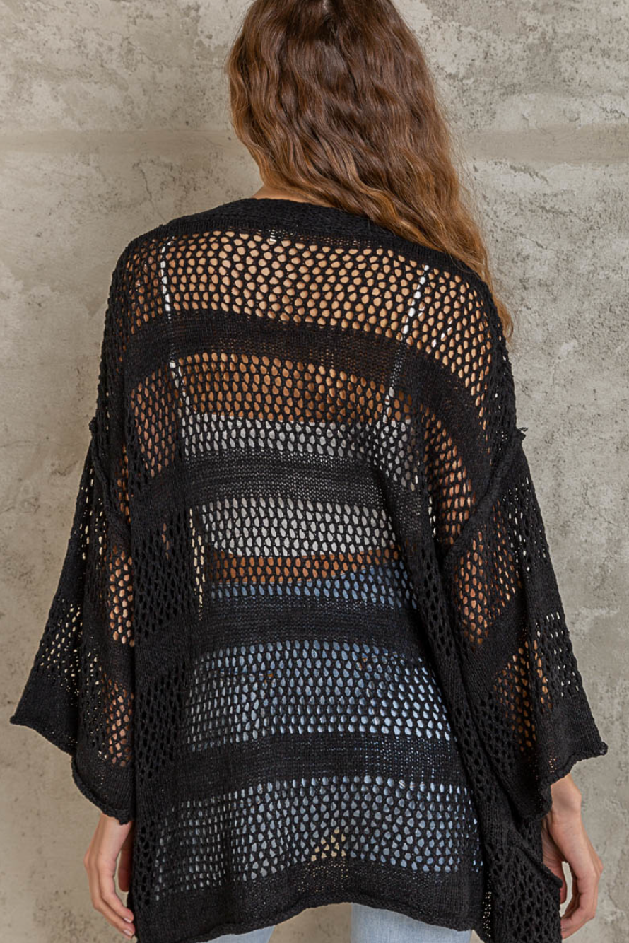 POL - 3/4 Sleeve Open Knit Cardigan