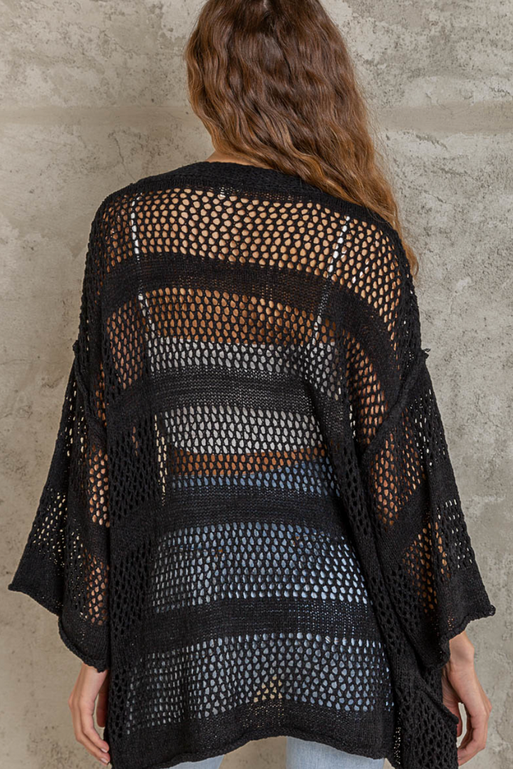 POL - 3/4 Sleeve Open Knit Cardigan