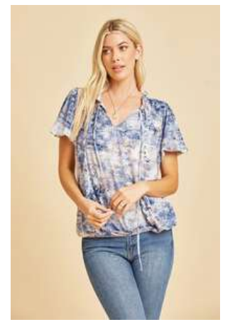 Sew In Love - Denim/Peach Tie Top