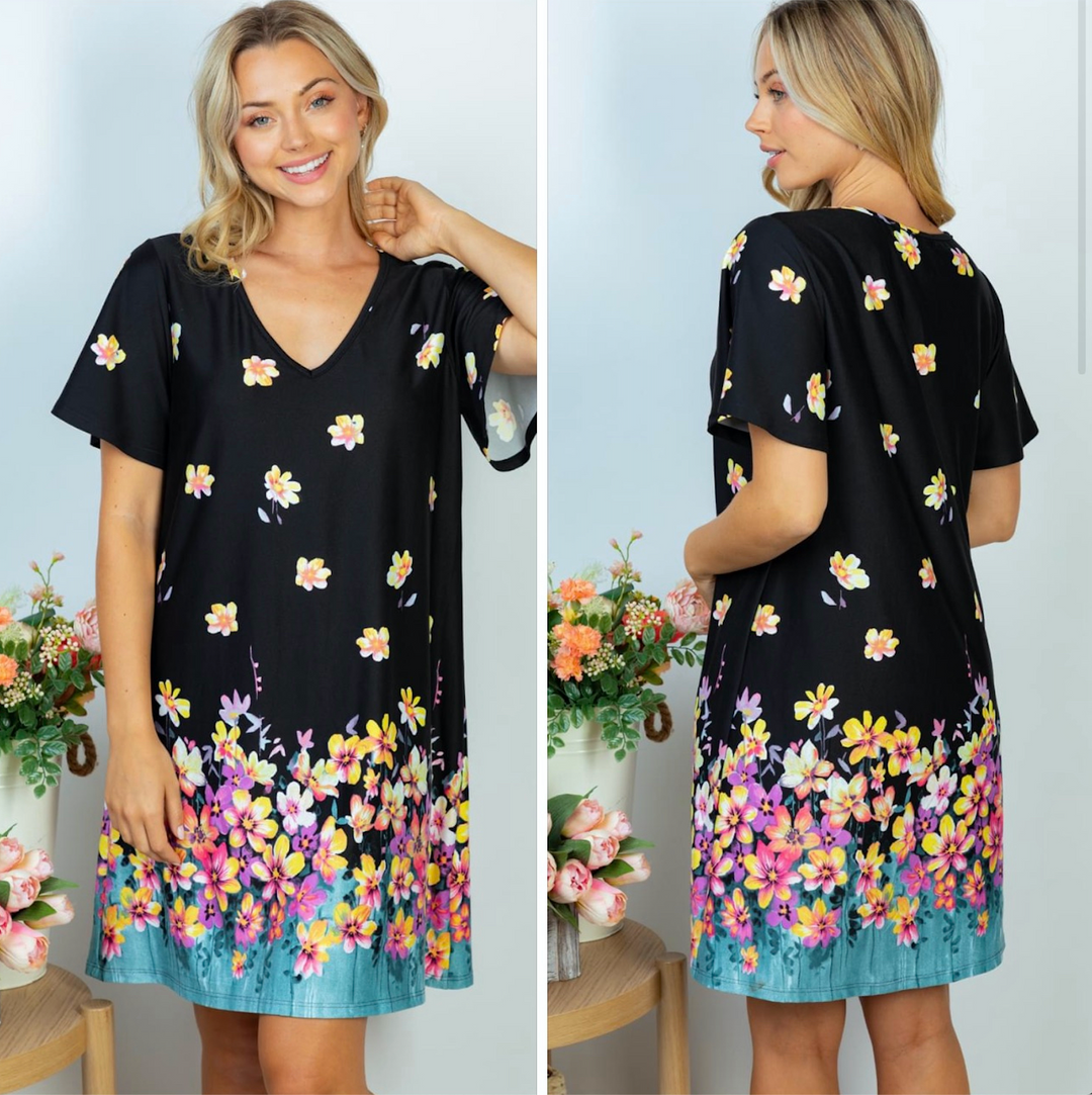 White Birch - Floral Dip Dress