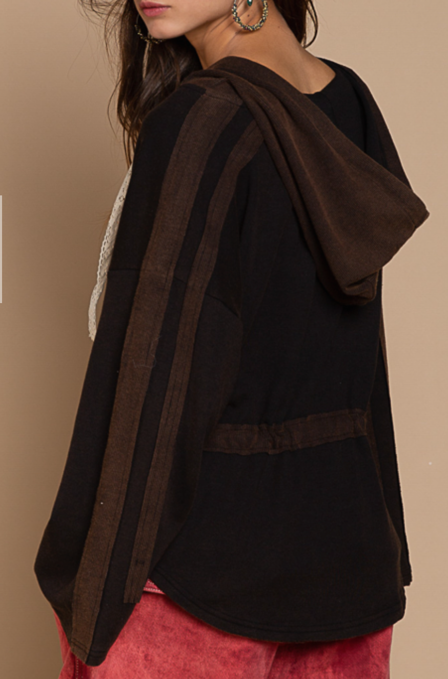 POL - Zip Up Hoodie with Lace Ties