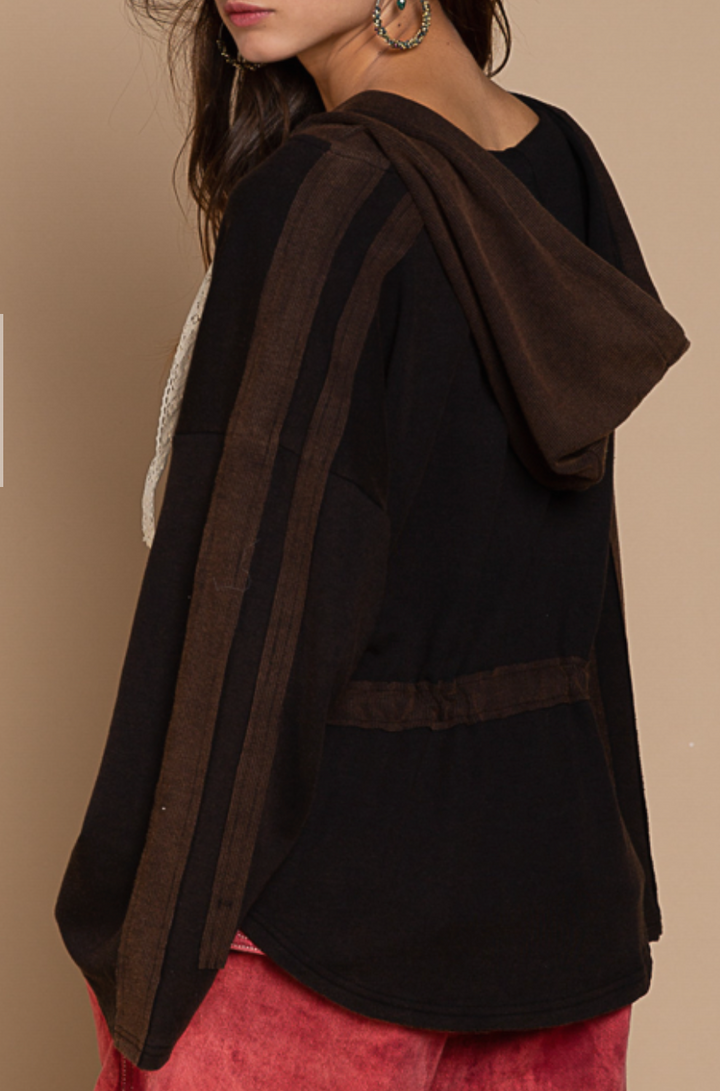 POL - Zip Up Hoodie with Lace Ties