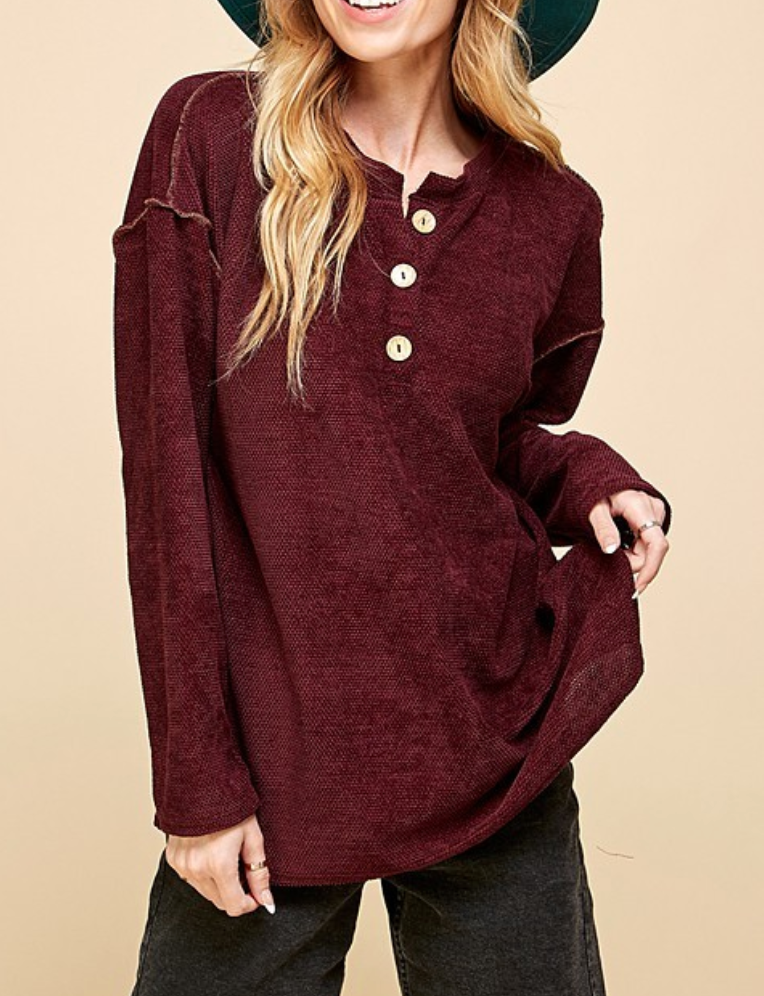Shopin LA - BUTTON UP LONG SLEEVE KNIT LOOSE TOP
