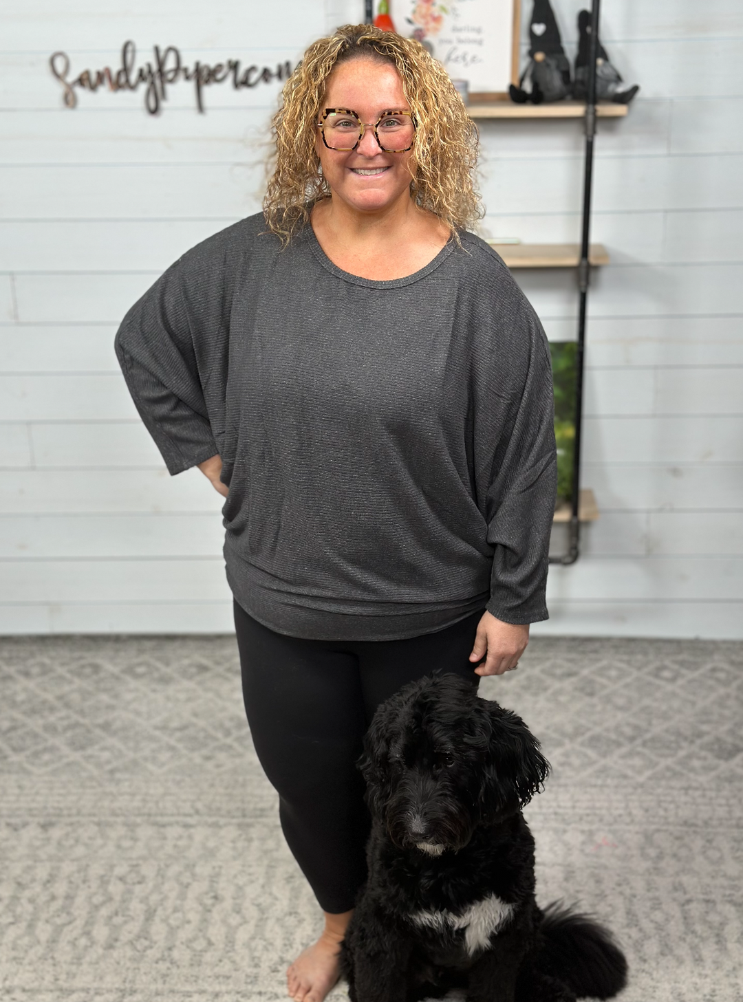Dear Scarlett - Dolman Sleeve Lightweight Sweater Charcoal