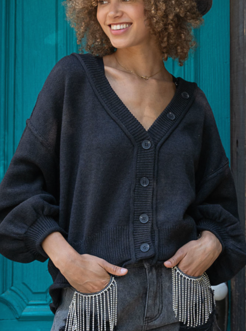 POL LIVE BOX 9/6 - Black Button Cardigan