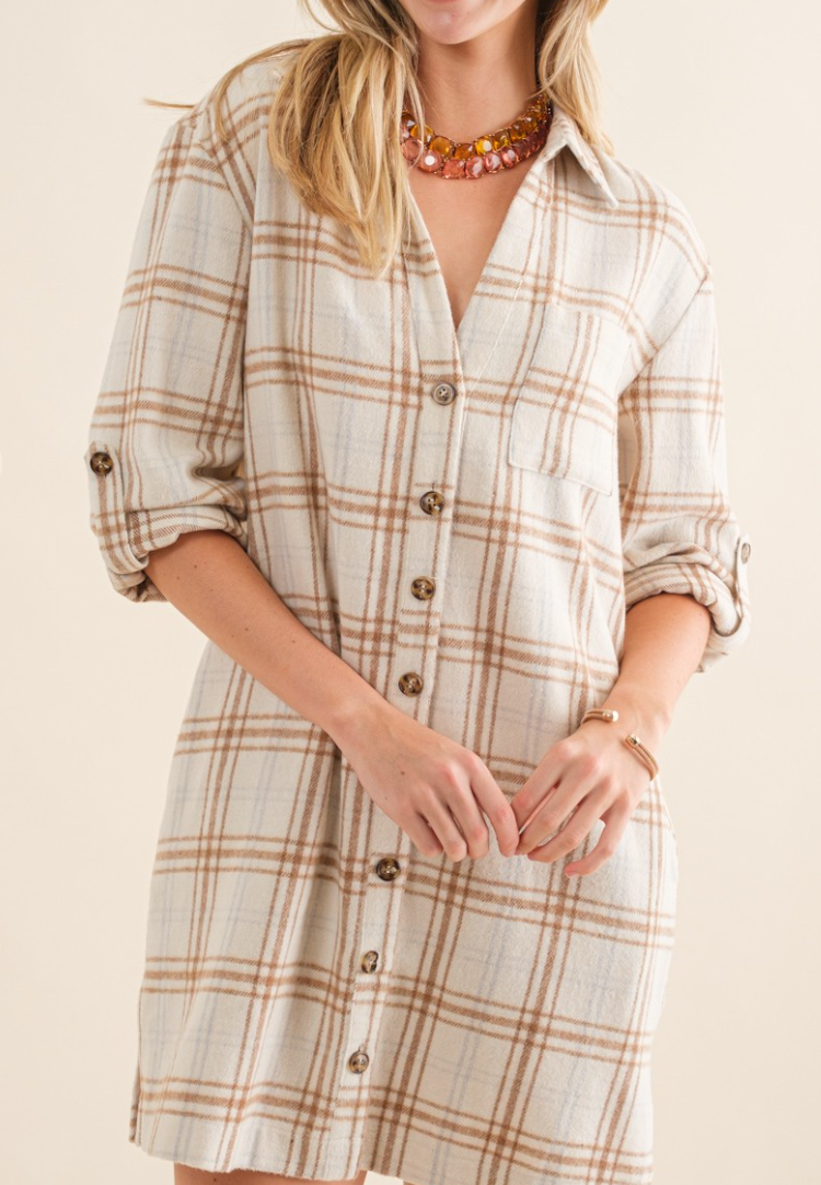 Cozy Co. - Plaid Button Up Shacket Dress