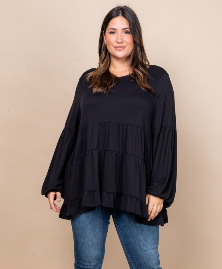 Cotton Bleu - Round Neck Babydoll Knit Top