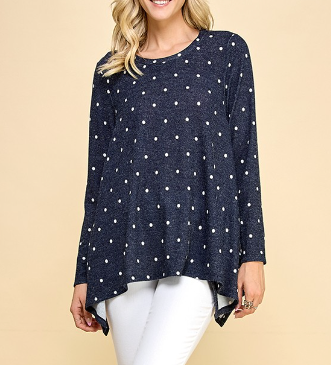 Shopin LA - POLKA DOT LONG SLEEVE SHARK-BITE TOP