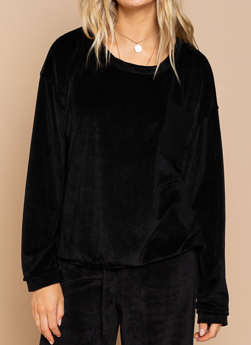 POL - Velour Corduroy Black Crewneck