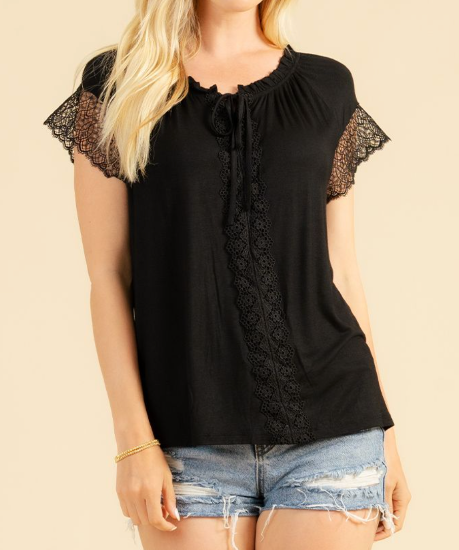 Sew In Love - Short Sleeve Lace Trip Top
