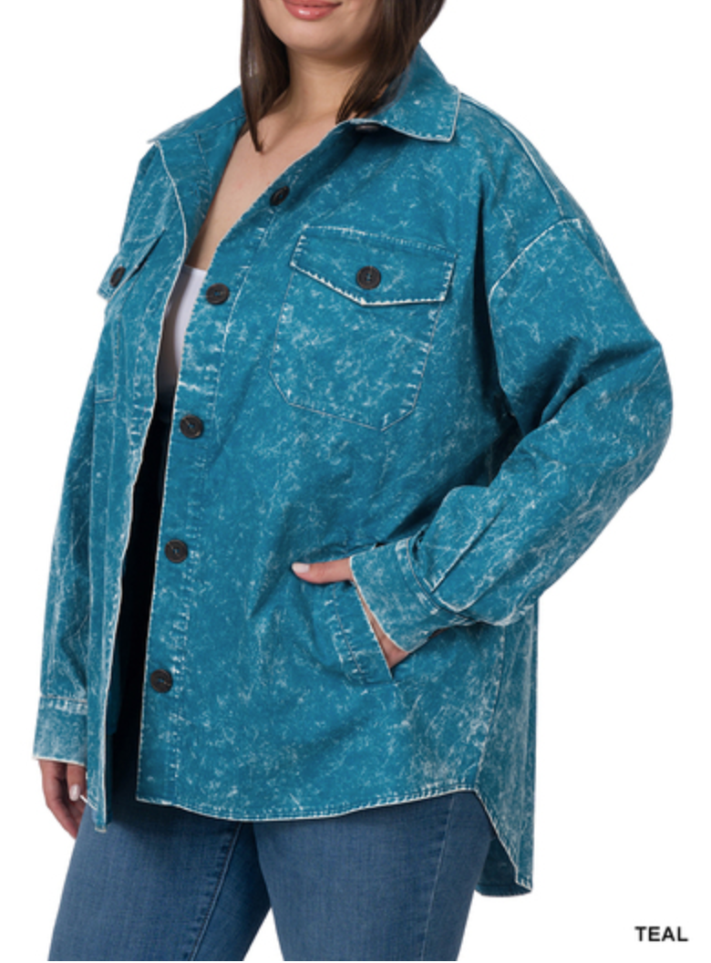 Zenana - PREMIIUM COTTON WOVEN VINTAGE WASHED SHACKET
