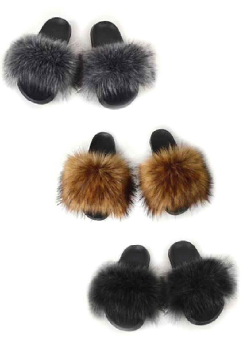 SINGLE BAND FURRY SLIPPERS SLIDES