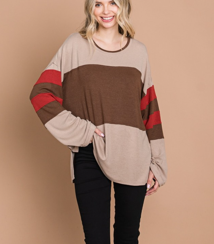 Cotton Bleu - Soft Warm Brushed Hacci Color Block Top