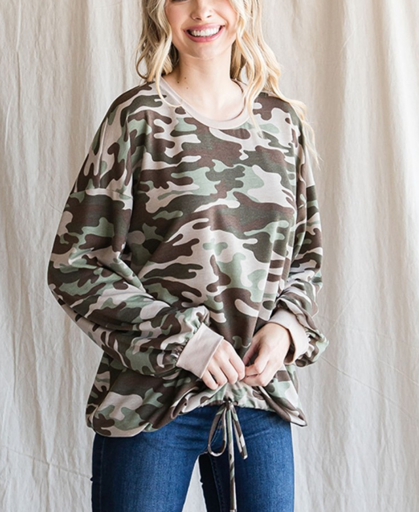 Cotton Bleu - Camo Print Long Sleeve Top