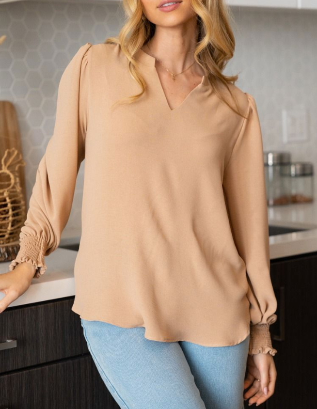 White Birch - V Neck w/Smocked Cuffs