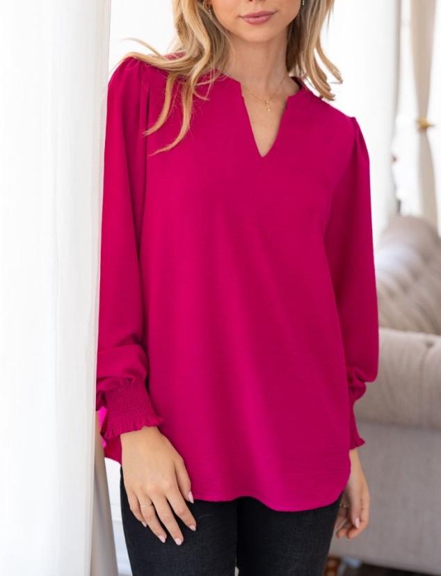 White Birch - V Neck w/Smocked Cuffs