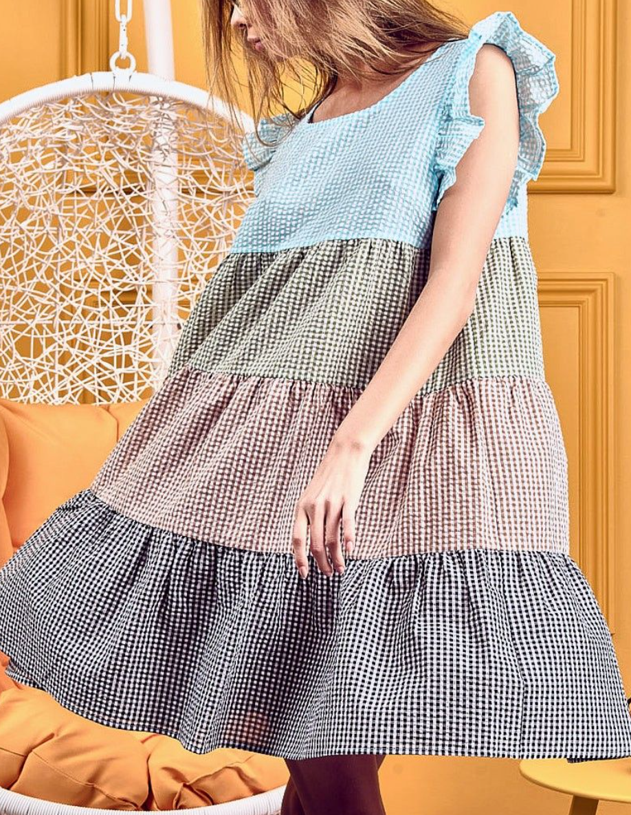 BiBi - Color Block Wrinkled Tier Dress