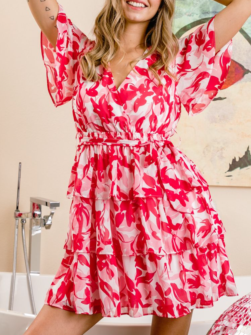 BiBi - Flutter Sleeve Front Wrap Dress
