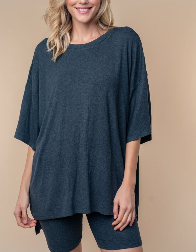 White Birch - Ribbed Oversized Short Sleeve Top