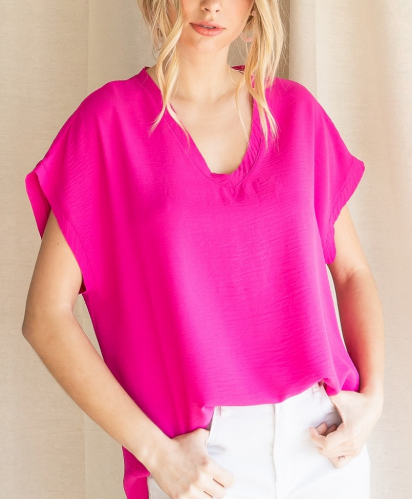 Jodifl - Cap Sleeve Hot Pink Top