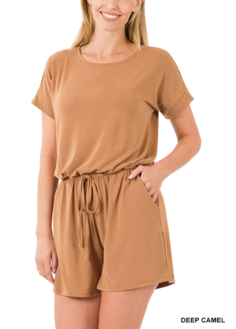 Zenana - ROMPER WITH ELASTIC WAIST & BACK KEYHOLE OPENING