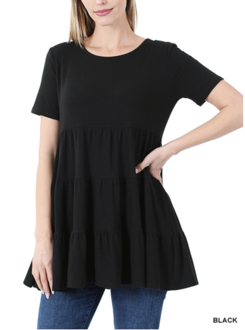 Zenana - SHORT SLEEVE TIERED RUFFLE TUNIC