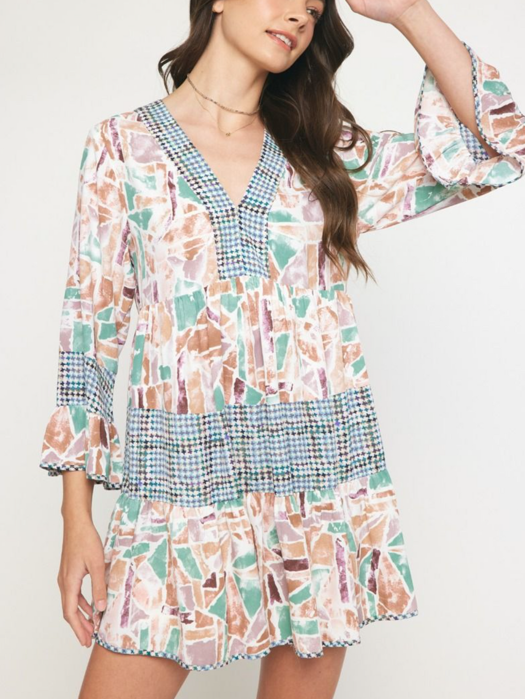 Entro - V Neck Mixed Print Dress