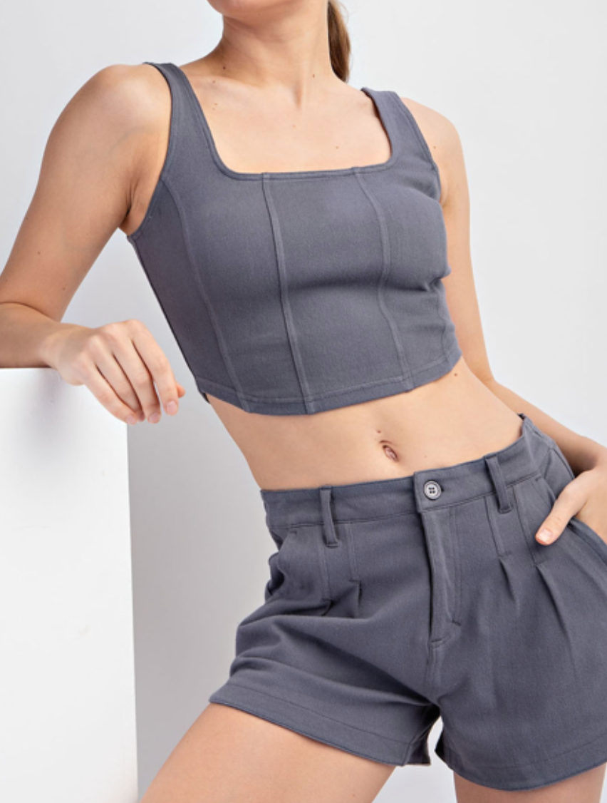 Rae Mode - COTTON STRETCH TWILL SQUARE NECK CROP TOP