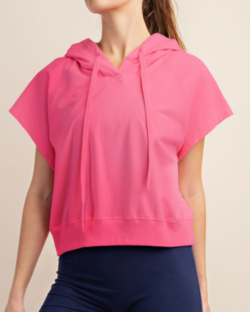 Rae Mode - COTTON LYCRA SHORT SLEEVE HOODIE TOP