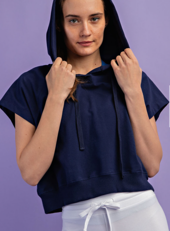 Rae Mode - COTTON LYCRA SHORT SLEEVE HOODIE TOP