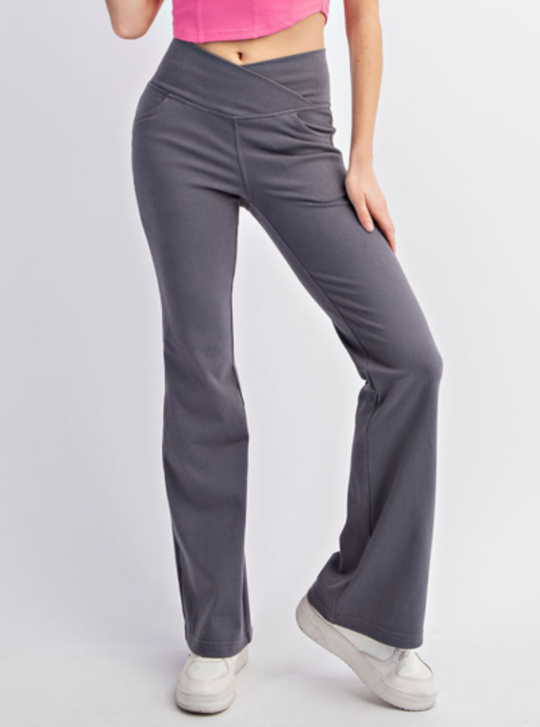 Rae Mode - COTTON STRETCH TWILL FLARED CROSSOVER WAIST PANTS