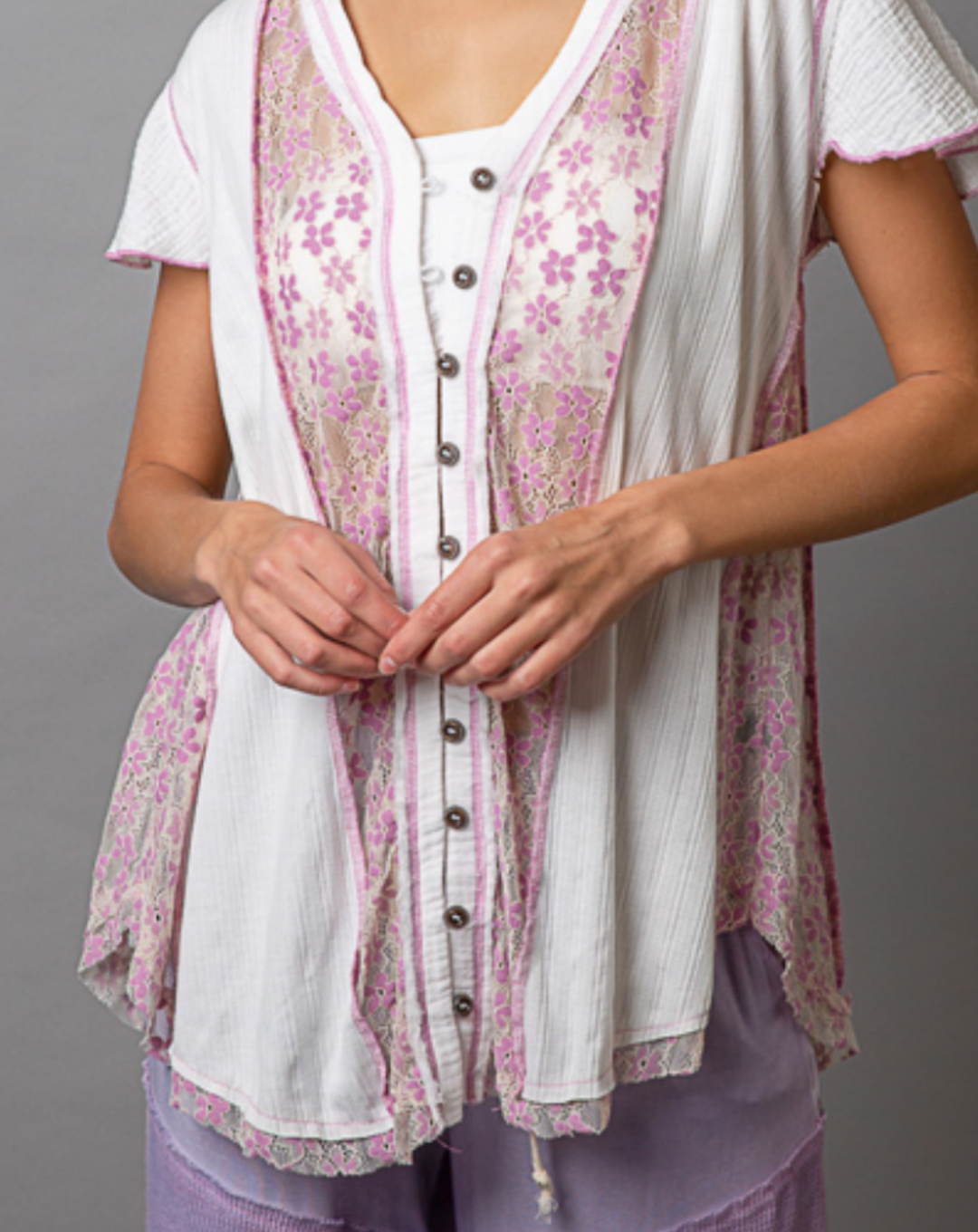 POL - Pink Floral Gauzy Top