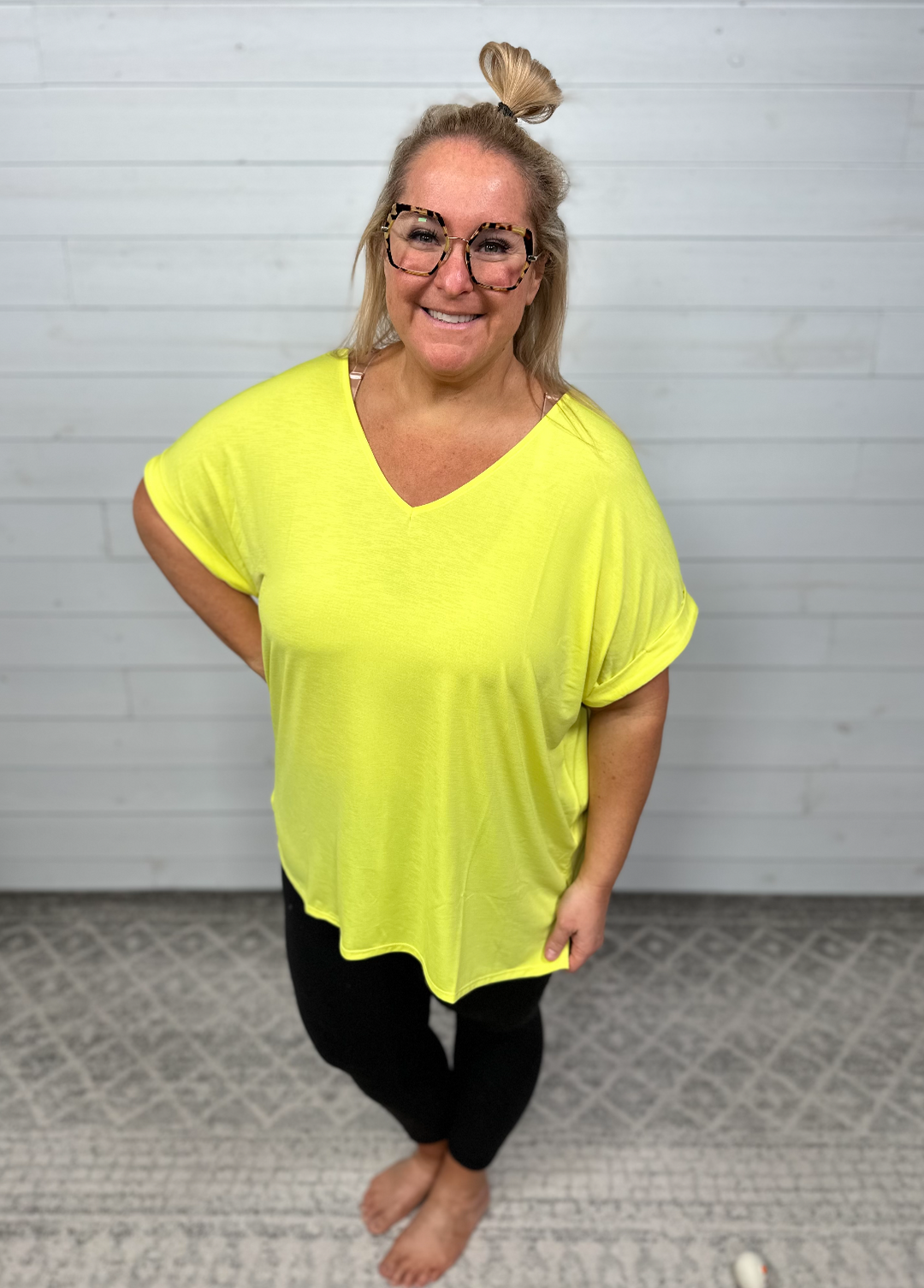 Dear Scarlett - V Neck Top Neon Yellow