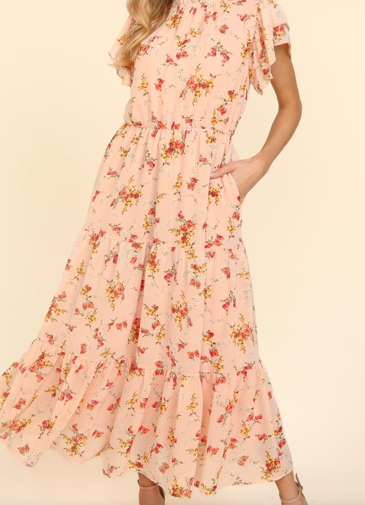 Haptics - FLORAL CHIFFON MAXI FULLY LINED DRESS