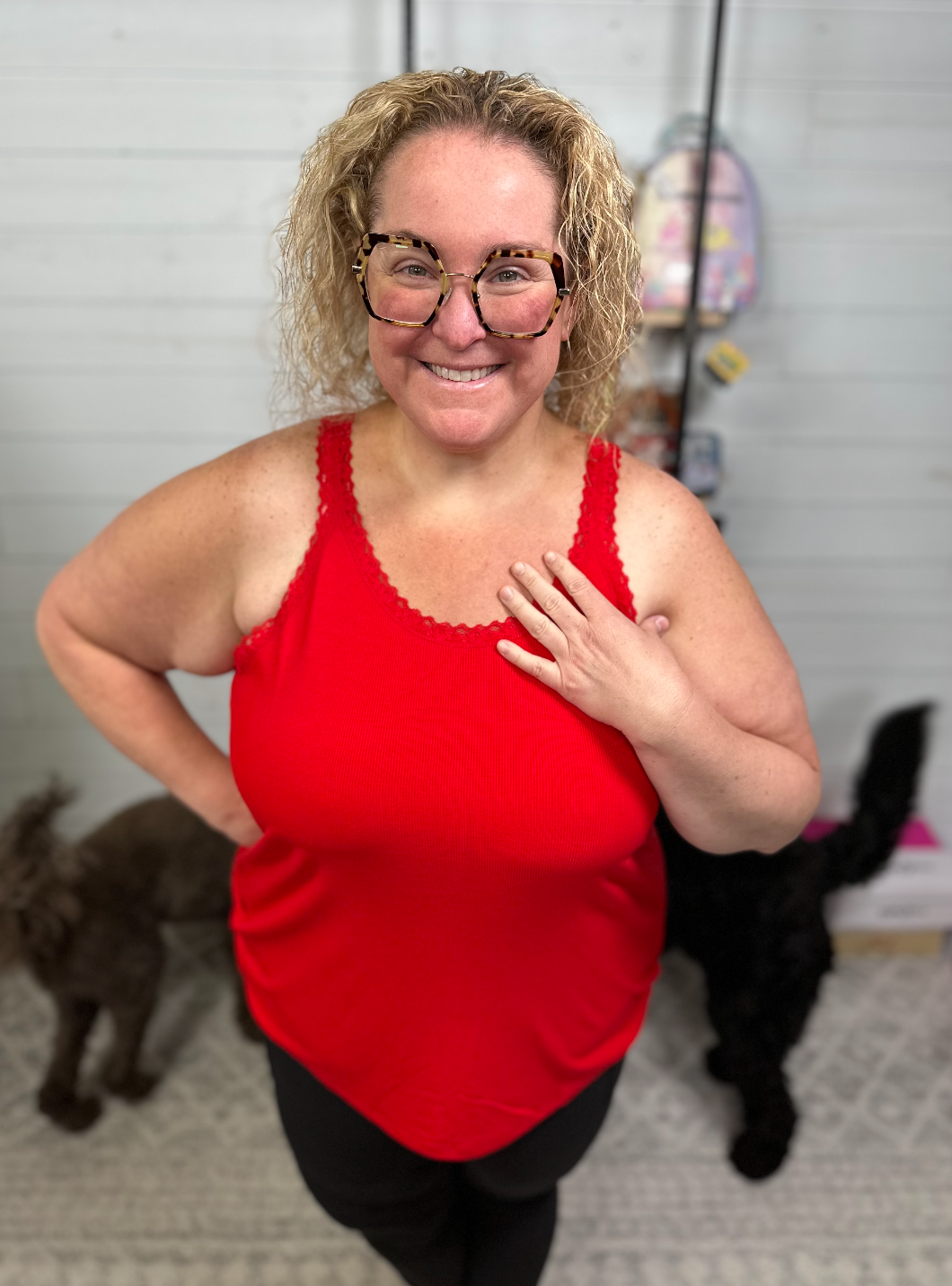 Michelle Mae - Red Lace Tank