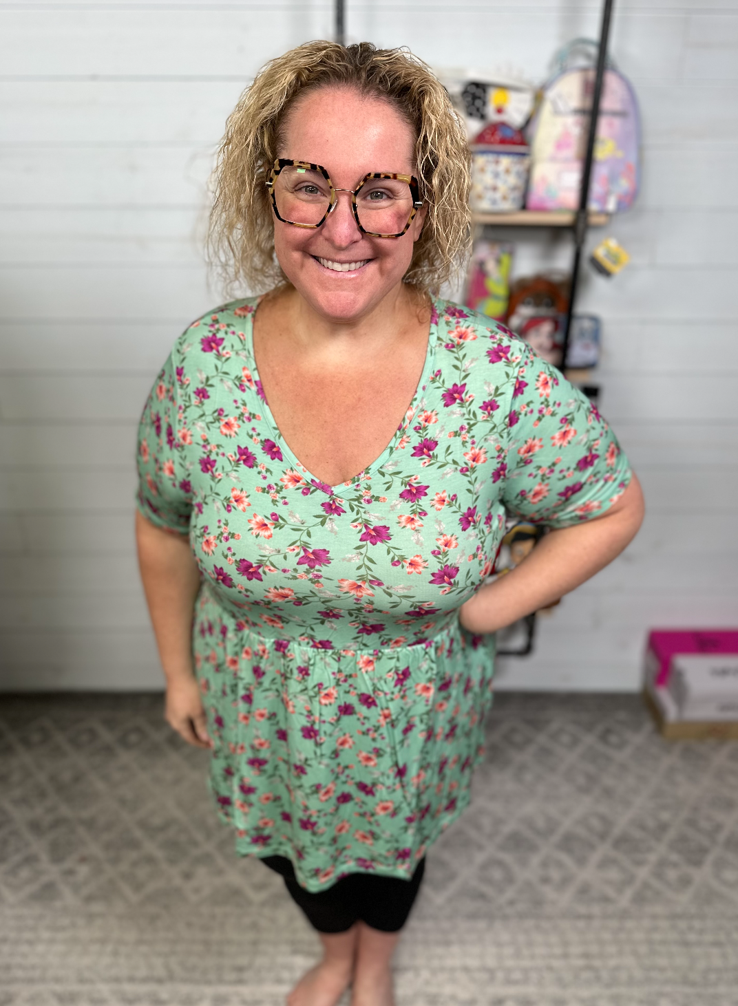 Michelle Mae - Mint Floral Ruffle Top