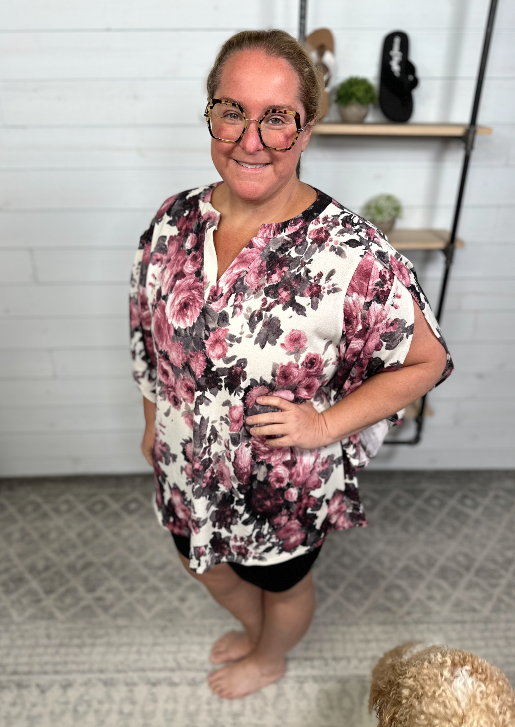 Sew in Love - Burgundy and Ivory Floral Top